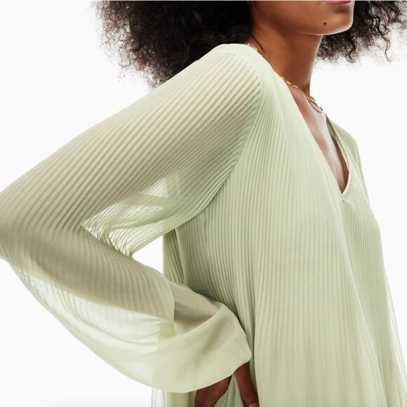 Aritzia Wilfred Pleated Chiffon Prophecy Dress Light Pastel Green Size Small - Picture 7 of 8